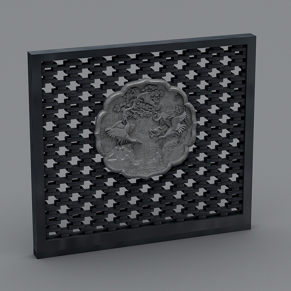 新中式园林小景1-景观壁3D模型