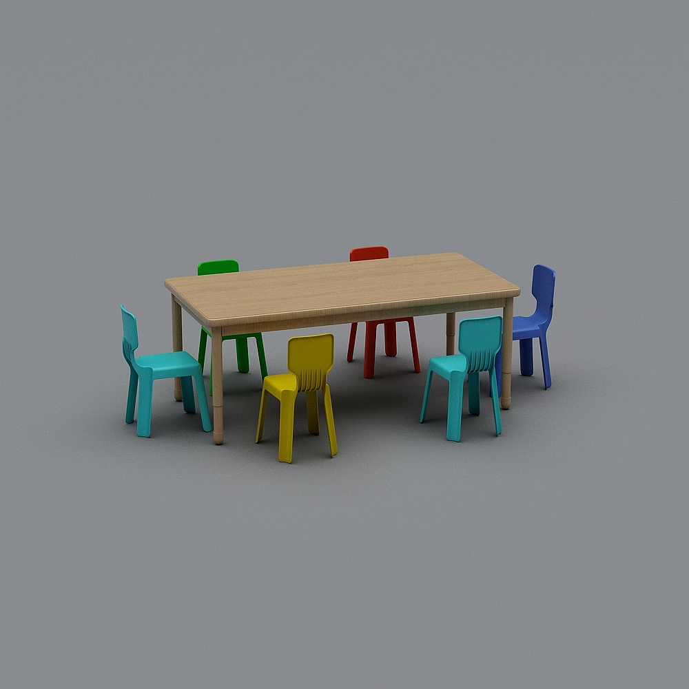 现代幼儿园大教室-桌椅组合3D模型