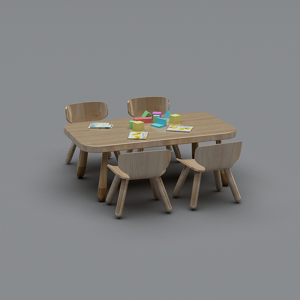 现代幼儿园班级-桌椅组合3D模型