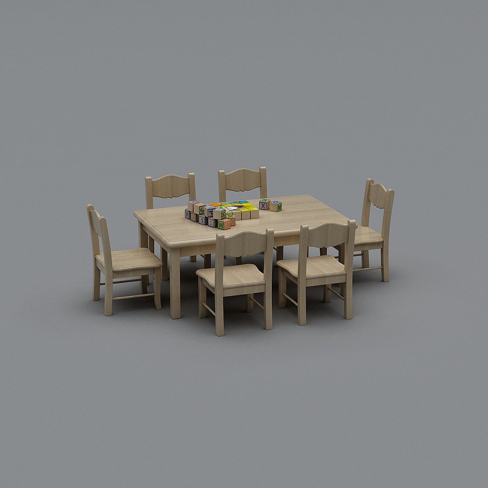 现代幼儿园7-餐桌椅组合3D模型
