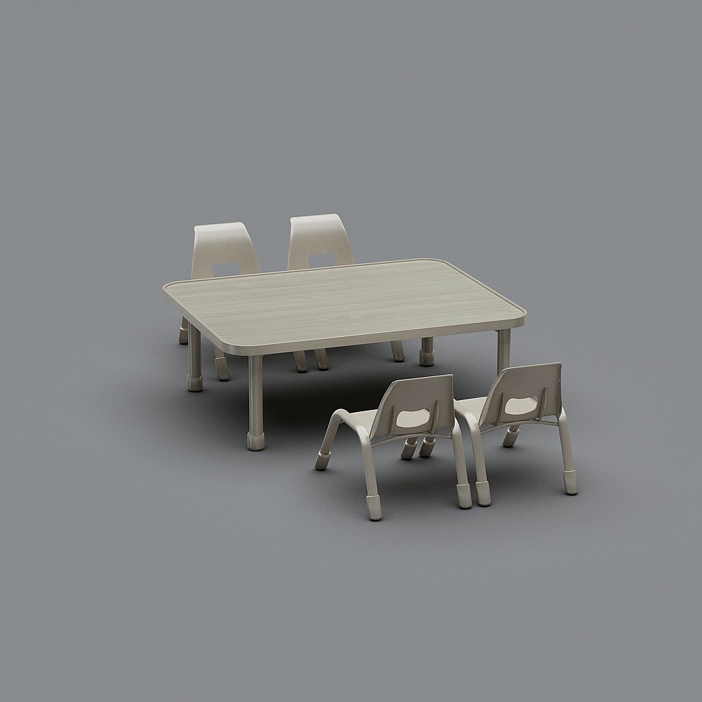 现代儿童教育机构-桌椅组合3D模型
