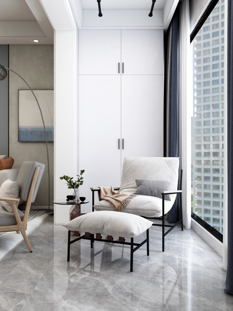 Modern Minimalist Living Room with Gray and White