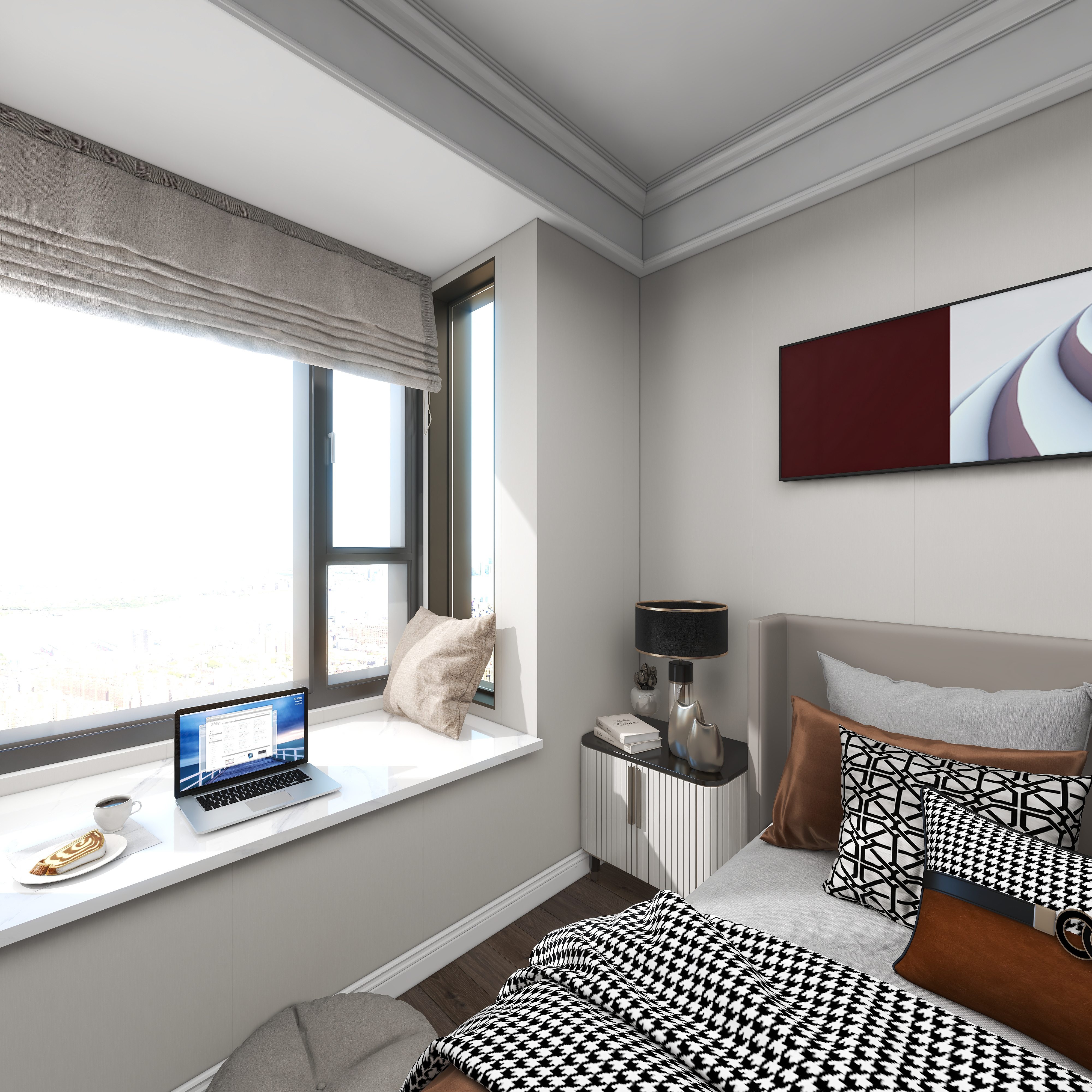 陌上离歌-108方黄石大桥一品园三居一层次卧装修效果图第1张