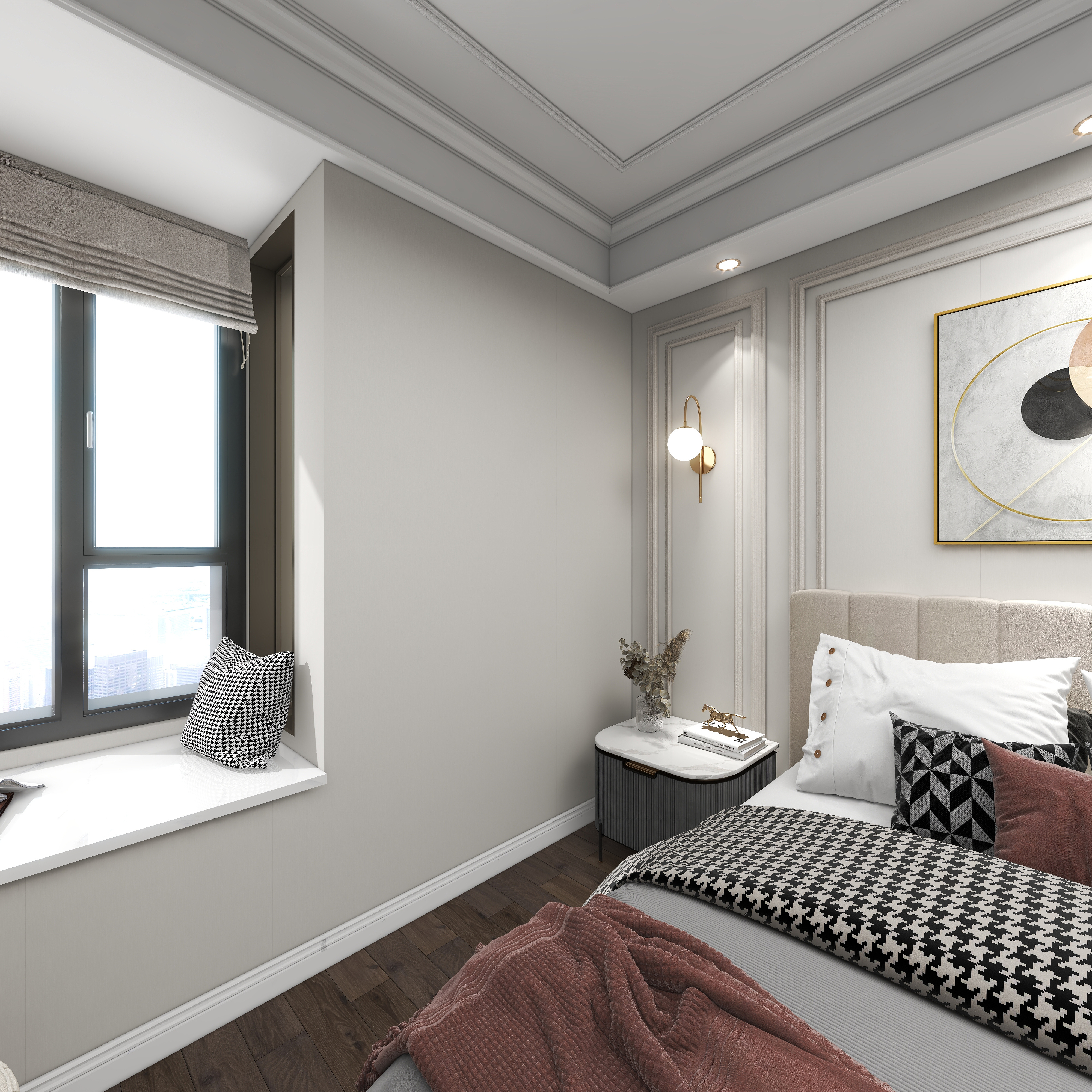 陌上离歌-108方黄石大桥一品园三居一层主卧装修效果图第3张