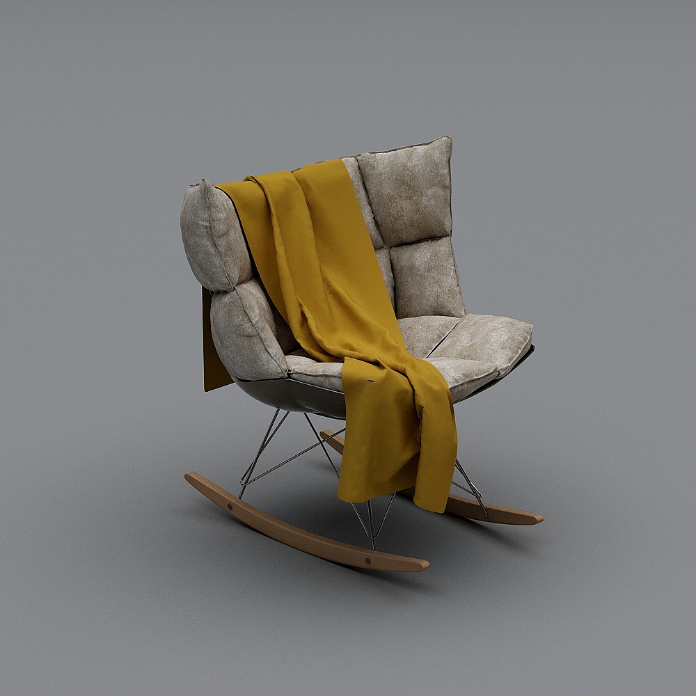 简欧原木色单人沙发Single Sofa3D模型