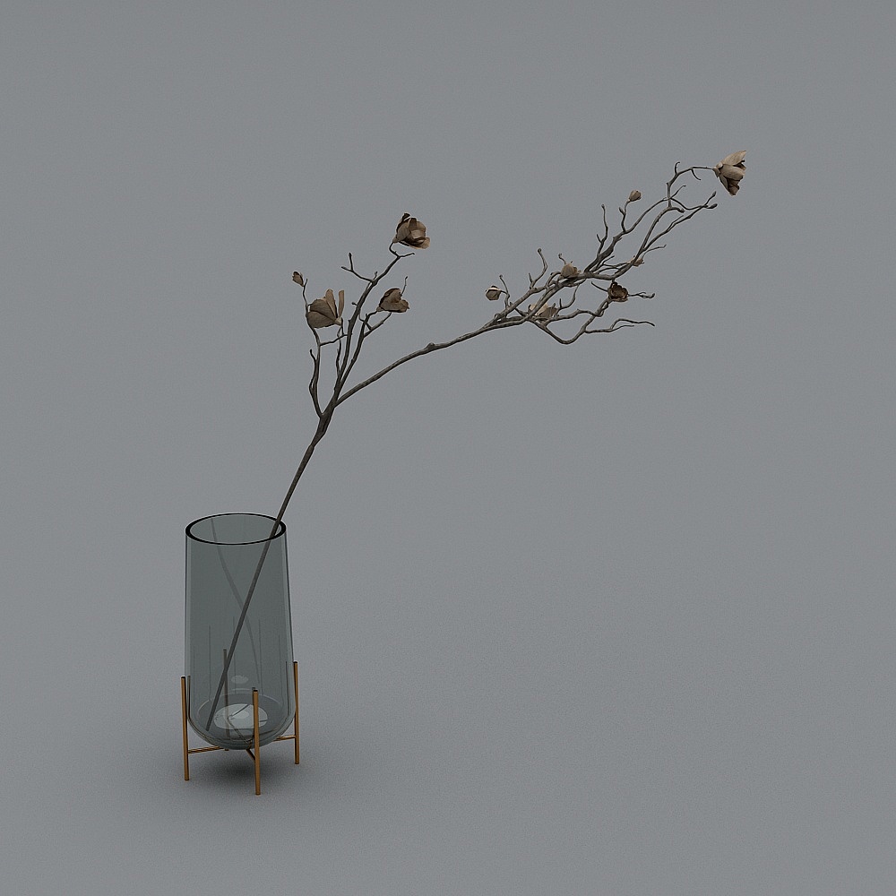 新中式花瓶-玻璃花卉3D模型