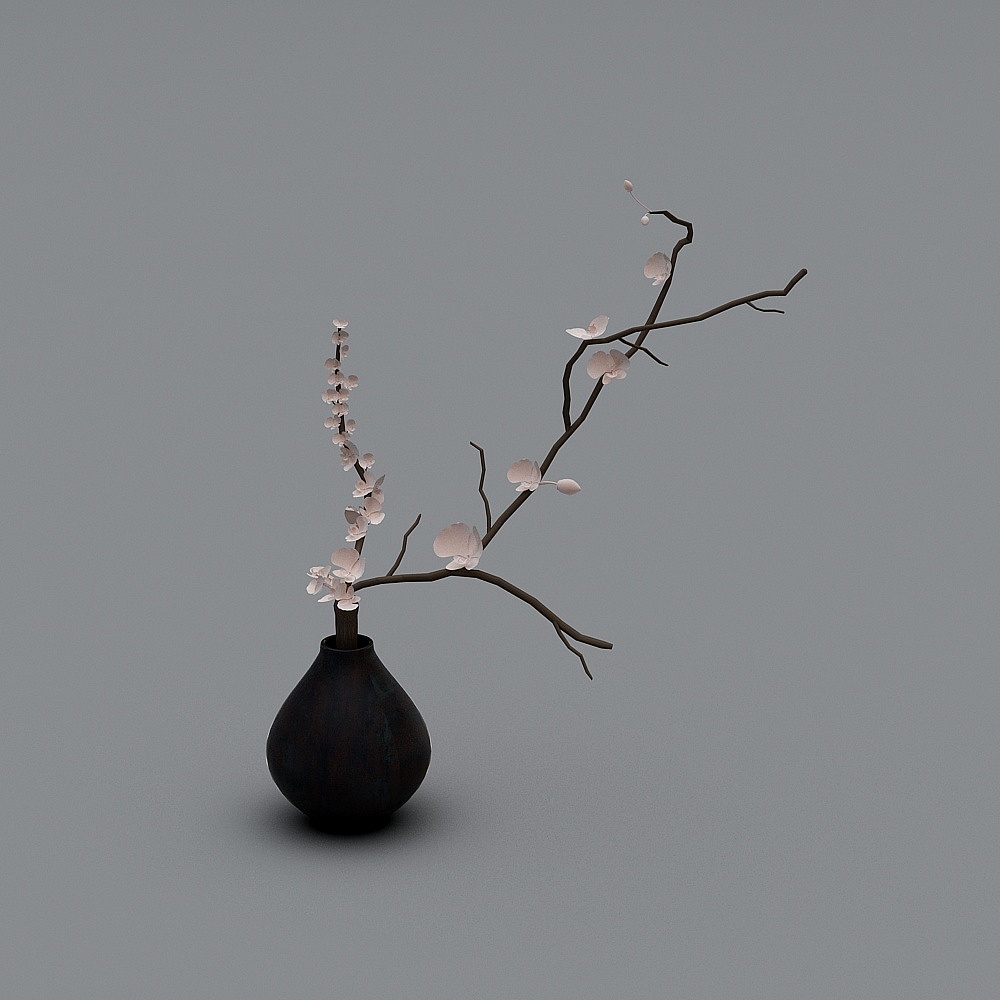 新中式花瓶-干枝花卉3D模型