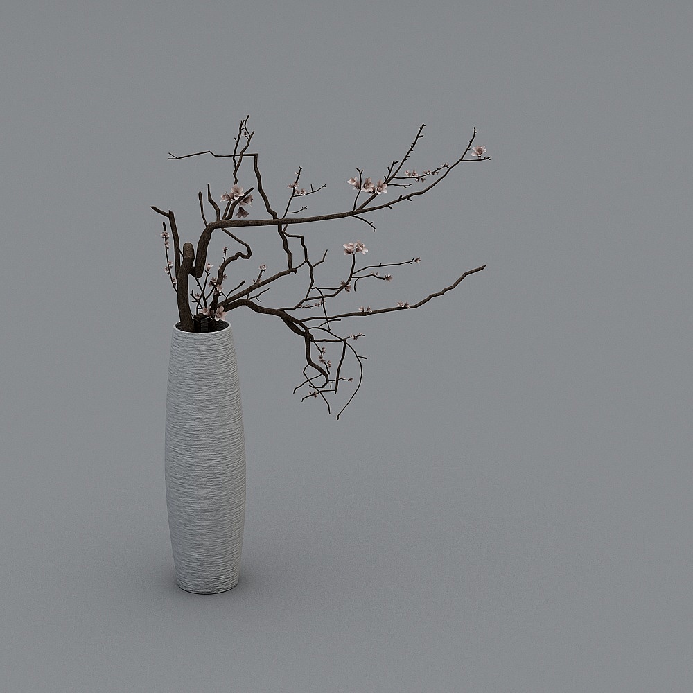 新中式花瓶-高瓶花卉3D模型