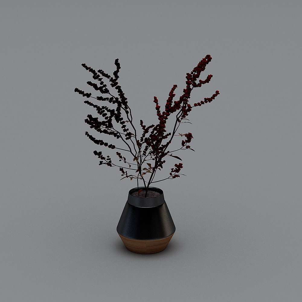 新中式花瓶-红色花卉3D模型