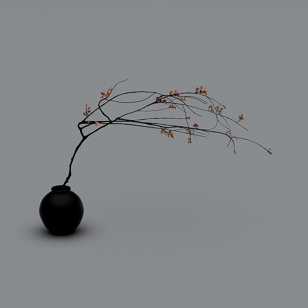 新中式花艺-黑色干枝花卉3D模型