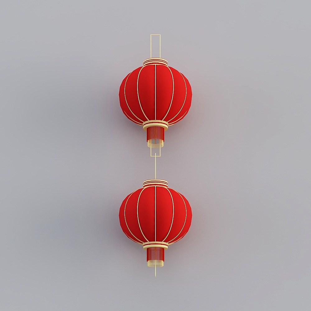 中式灯笼-双红灯笼3D模型