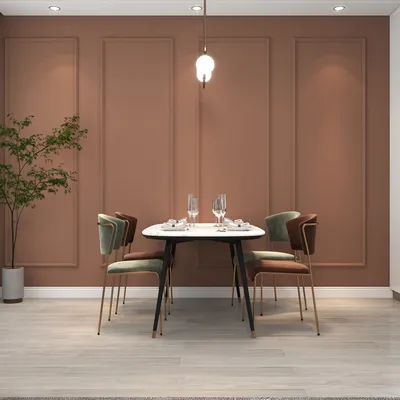 Modern Minimalist Dining Room with Green Accents