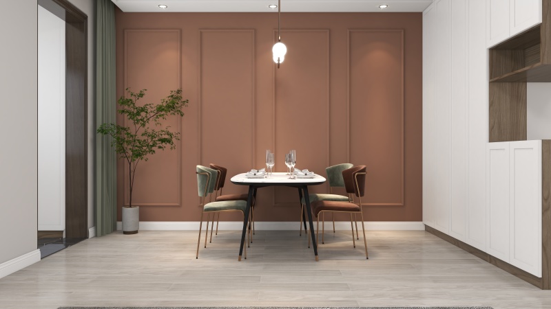 Modern Minimalist Dining Room with Green Accents