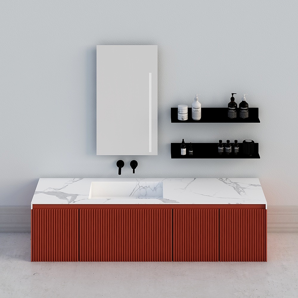 现代轻奢浴室柜-红色3D模型