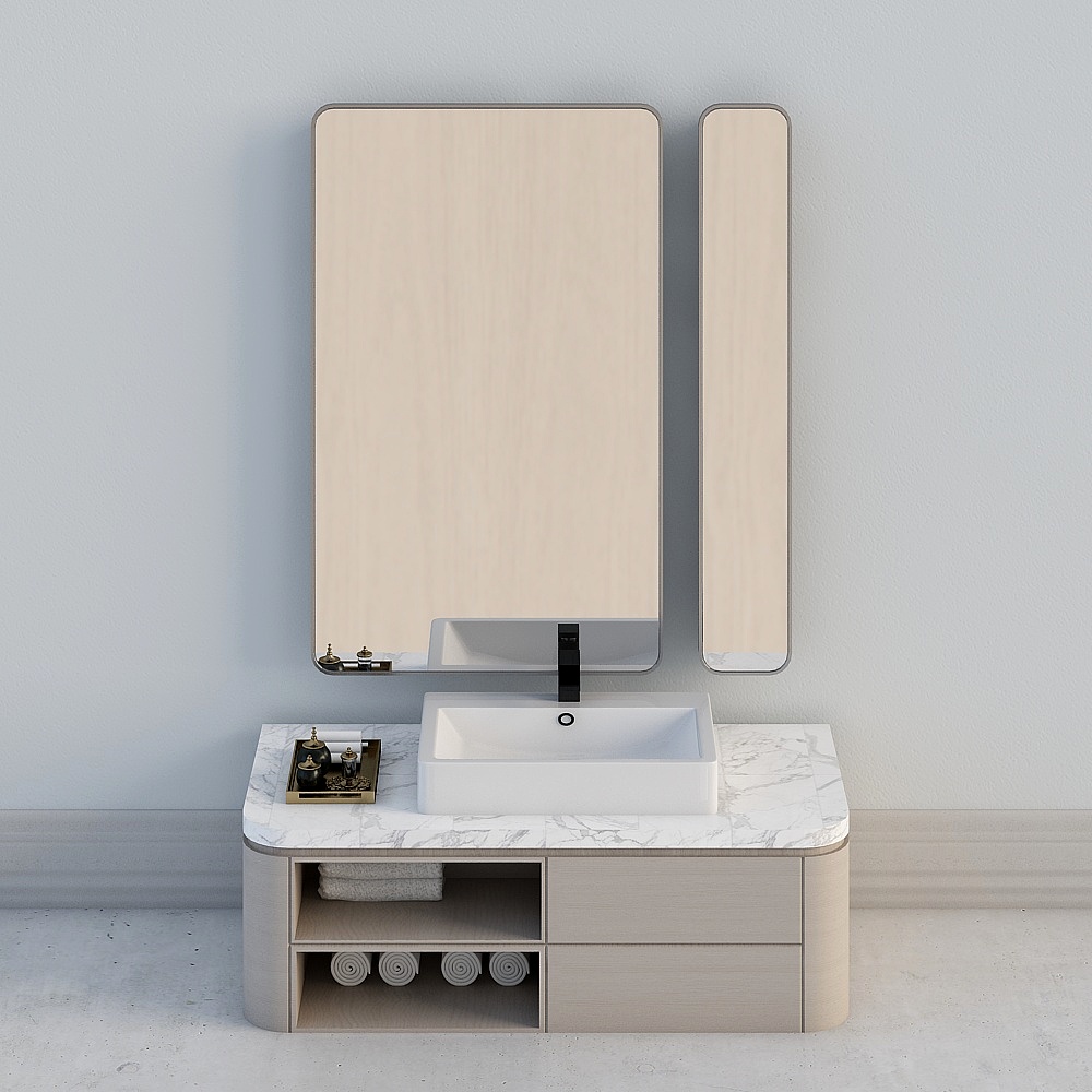 现代浴室柜组合-1方镜