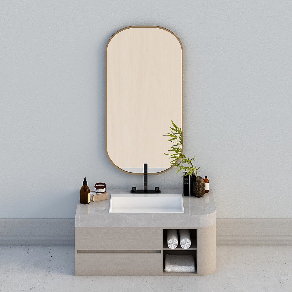 现代浴室柜组合-1圆镜