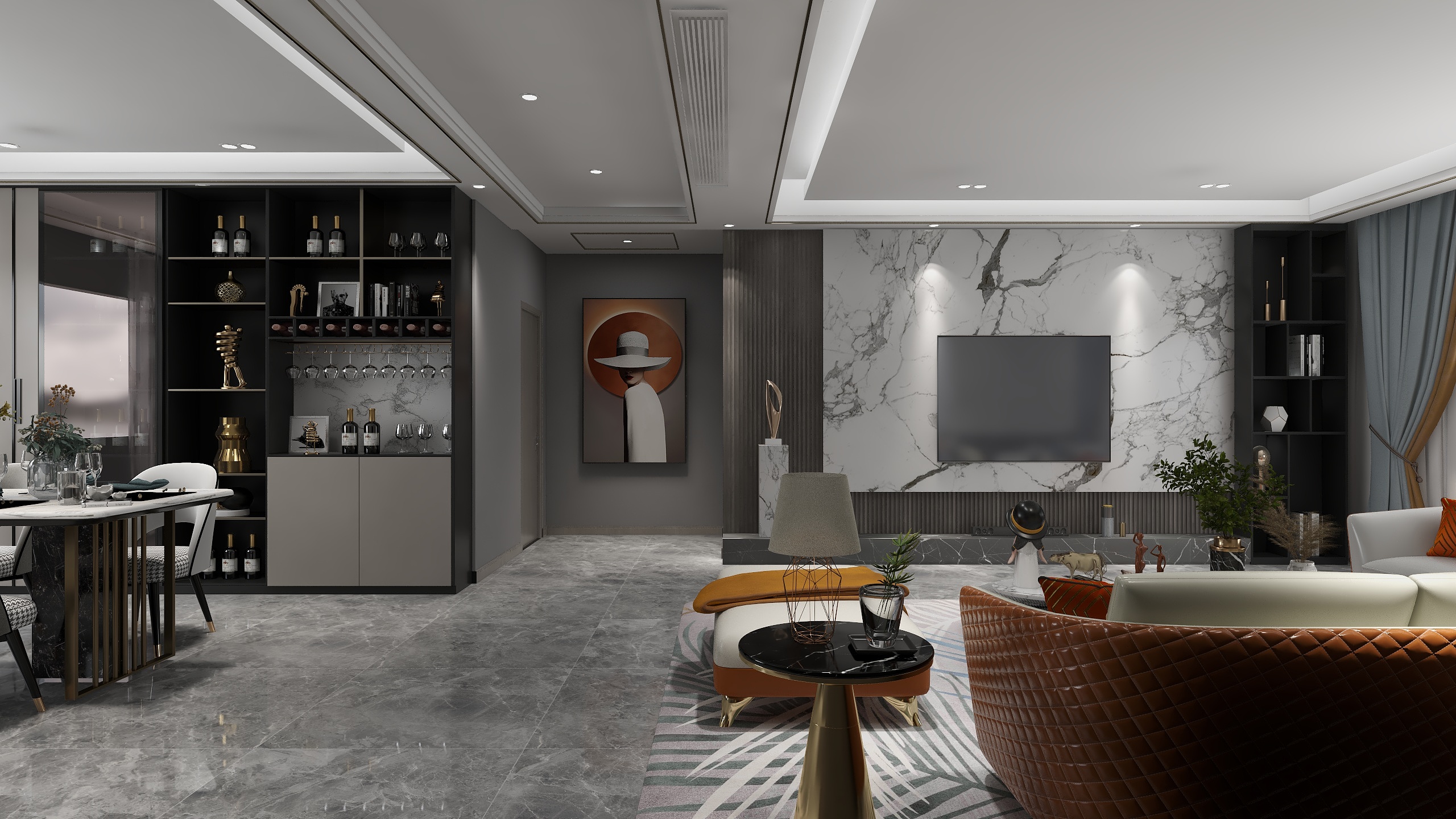 桂2f-130方现代三居装修效果图