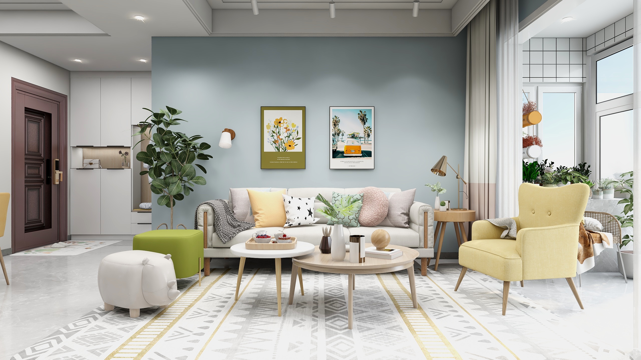 李媛媛-《家的彩虹色》-现代简约|88平两居装修效果图