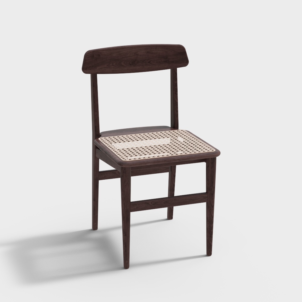 凡屋家具-ORO餐椅-黑胡桃藤面3D模型