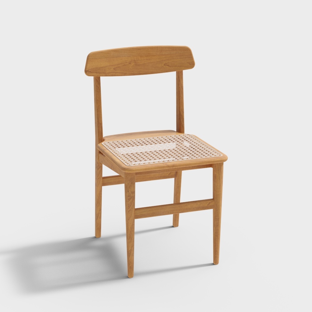 凡屋家具-ORO餐椅-樱桃木藤面3D模型
