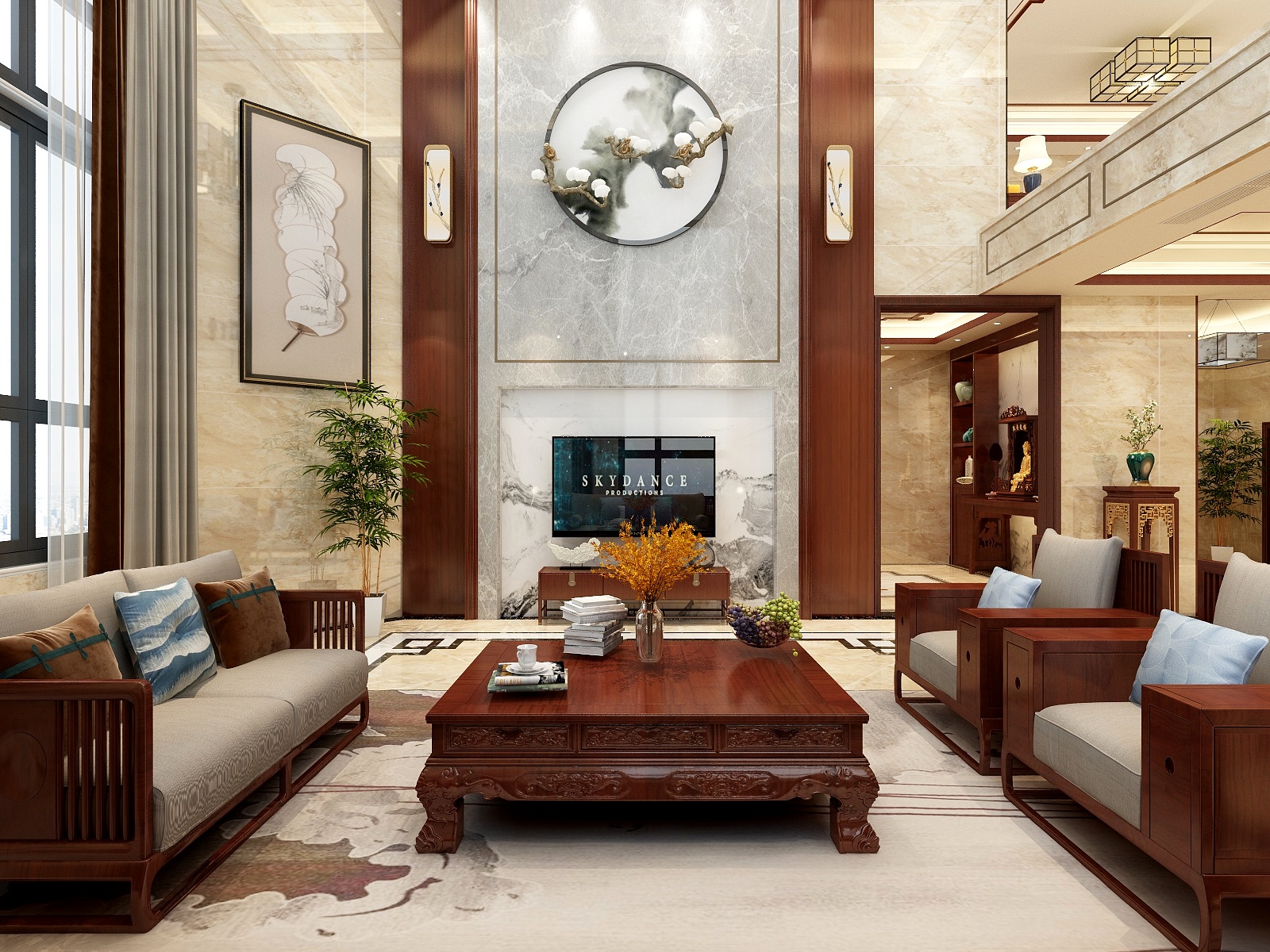 湛智华-新中式别墅客餐厅217平装修效果图