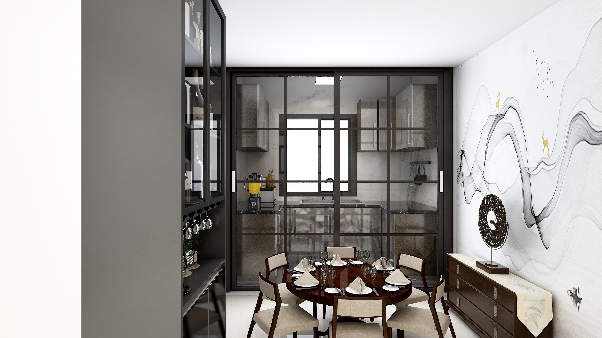 安康-帝华书香苑新中式皇家蓝装饰-装修设计方案