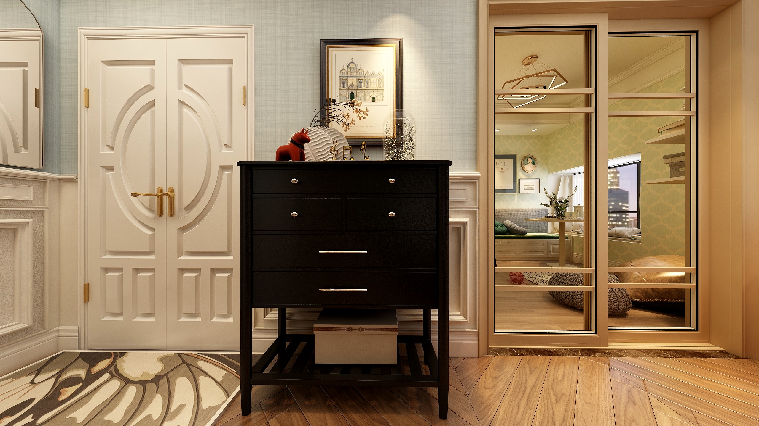 小喵一加-三口之家134平〈宁静中的浪漫〉美式装修效果图