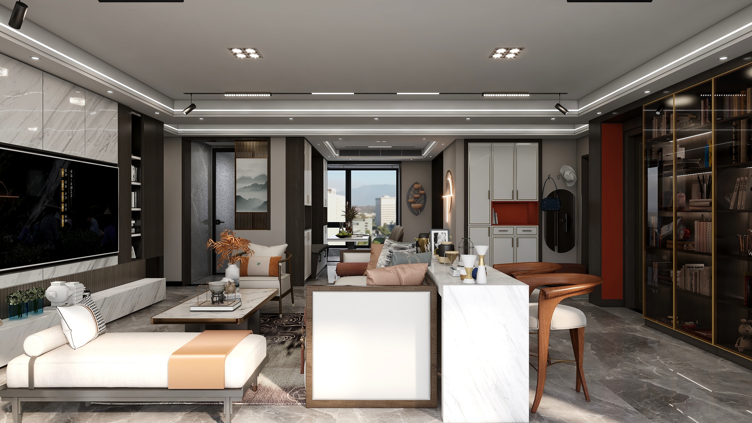 品诺家居-建业139平现代新中三居室-装修设计方案