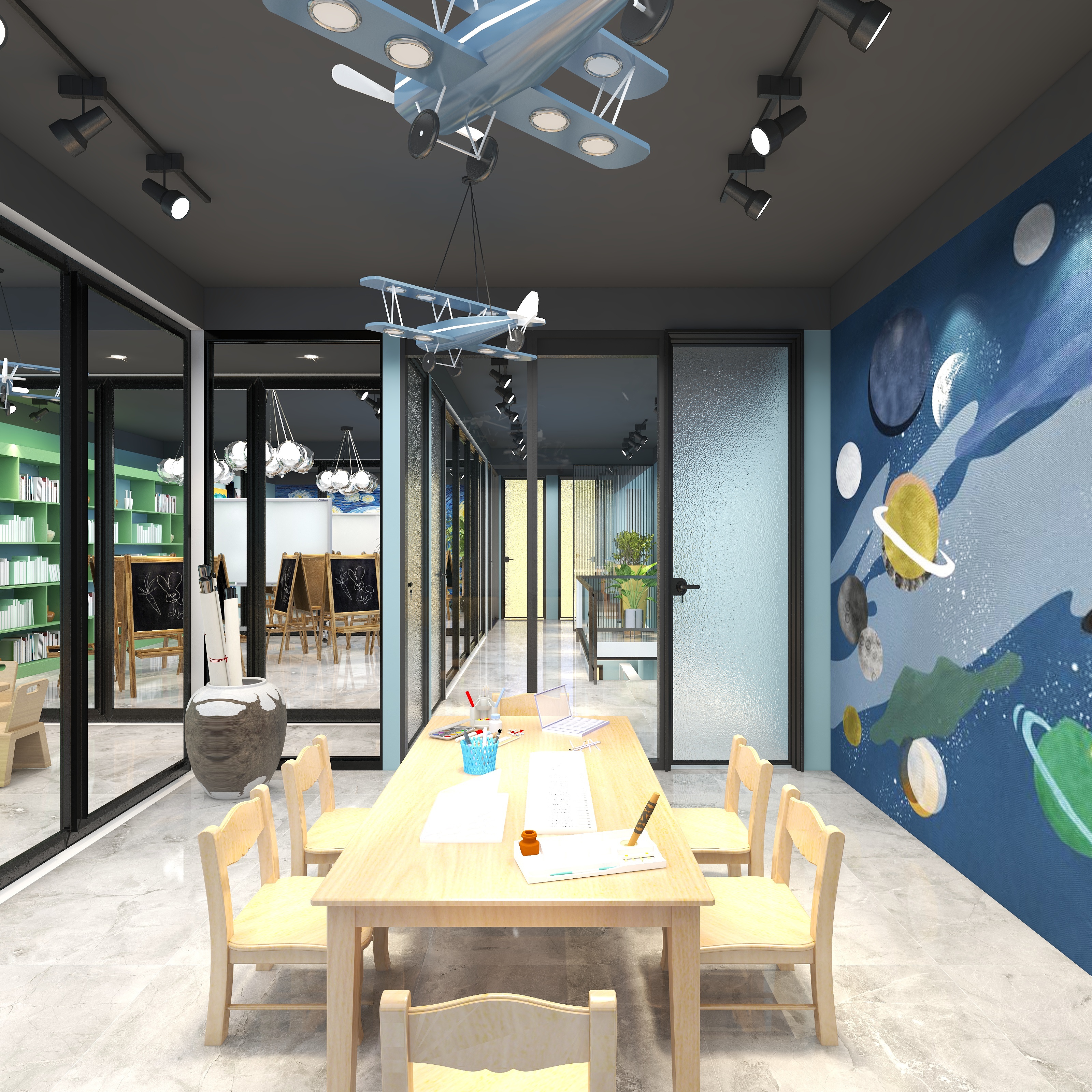 全景VIP设计-[巴黎夜雨]-两层美术培训学校二层教室4装修效果图第2张