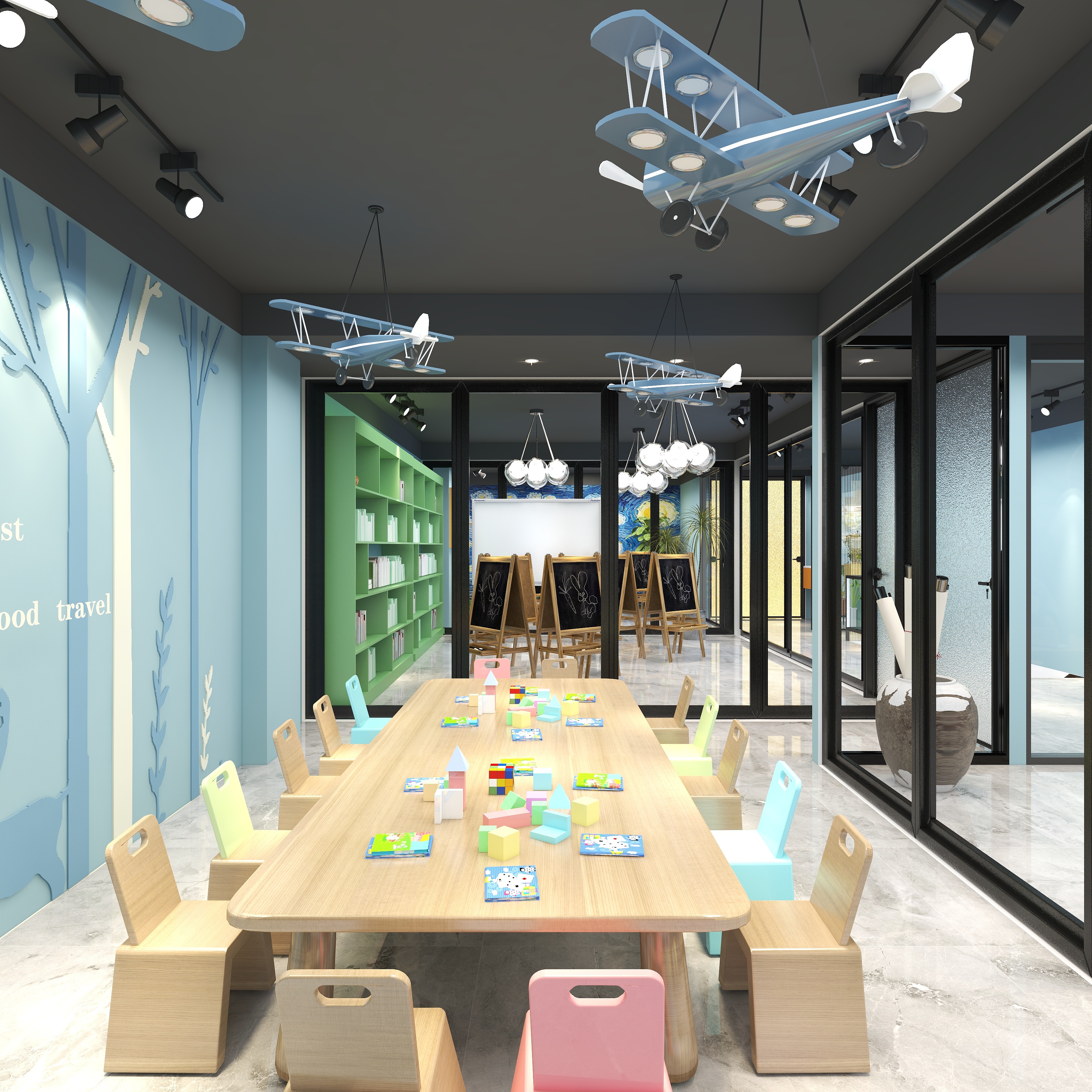 全景VIP设计-[巴黎夜雨]-两层美术培训学校二层教室5装修效果图第2张