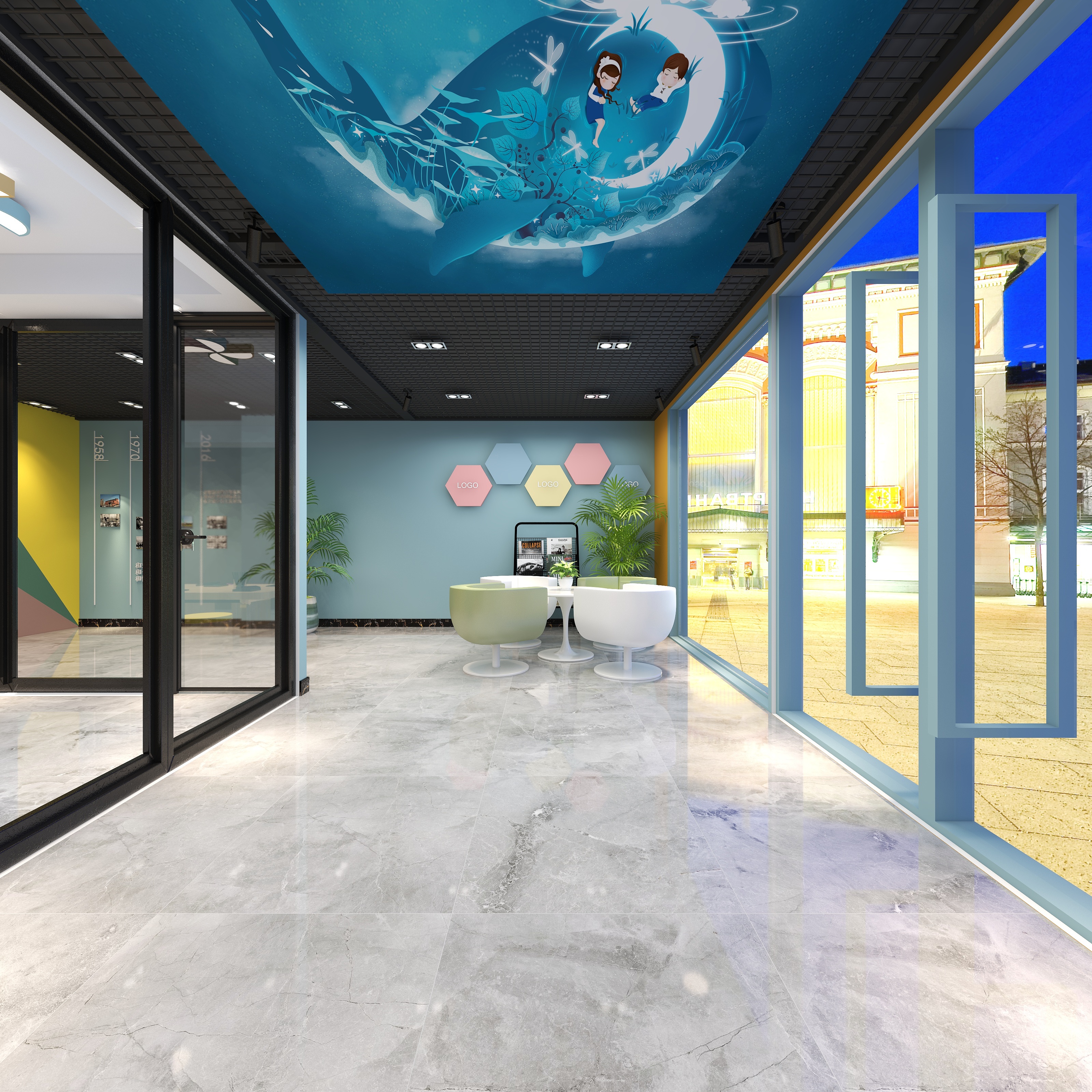 全景VIP设计-[巴黎夜雨]-两层美术培训学校一层前台区装修效果图第4张