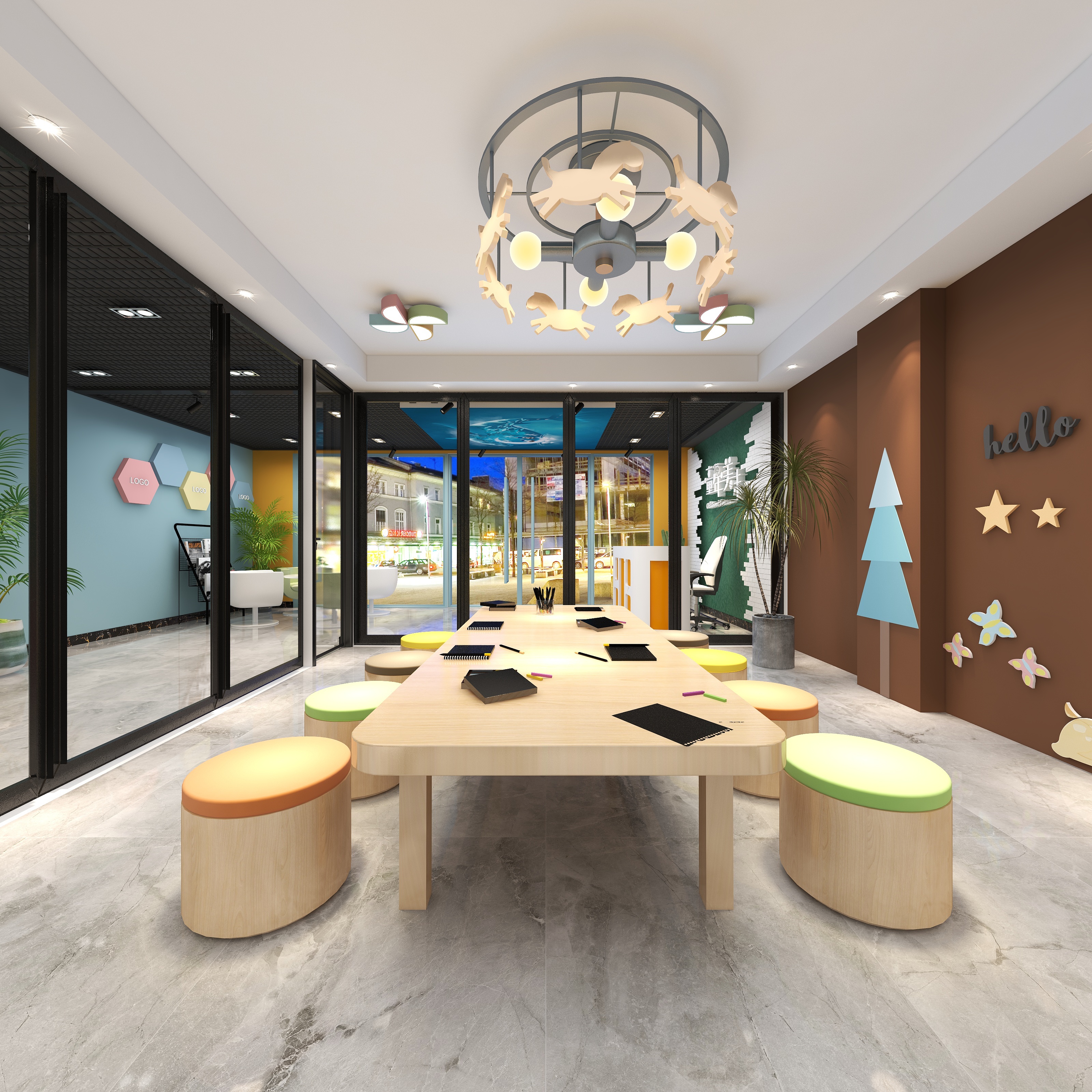 全景VIP设计-[巴黎夜雨]-两层美术培训学校一层教室1装修效果图第2张