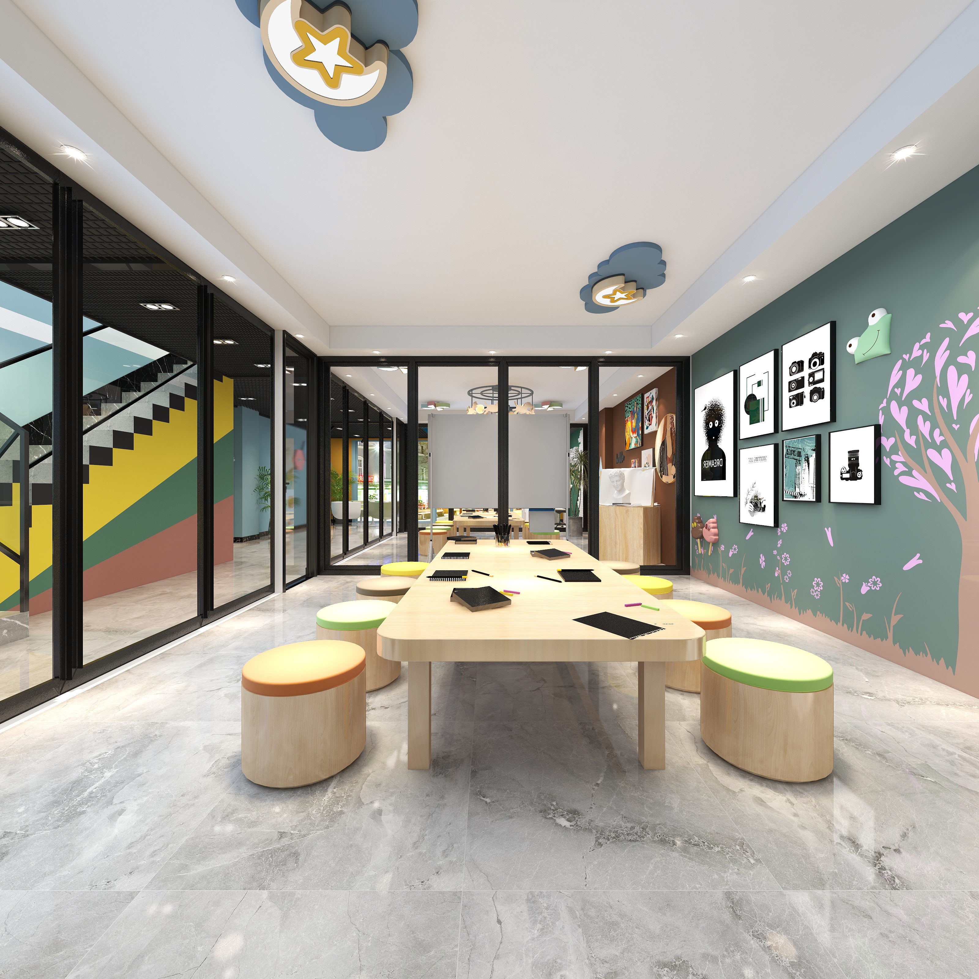 全景VIP设计-[巴黎夜雨]-两层美术培训学校一层教室2装修效果图第2张