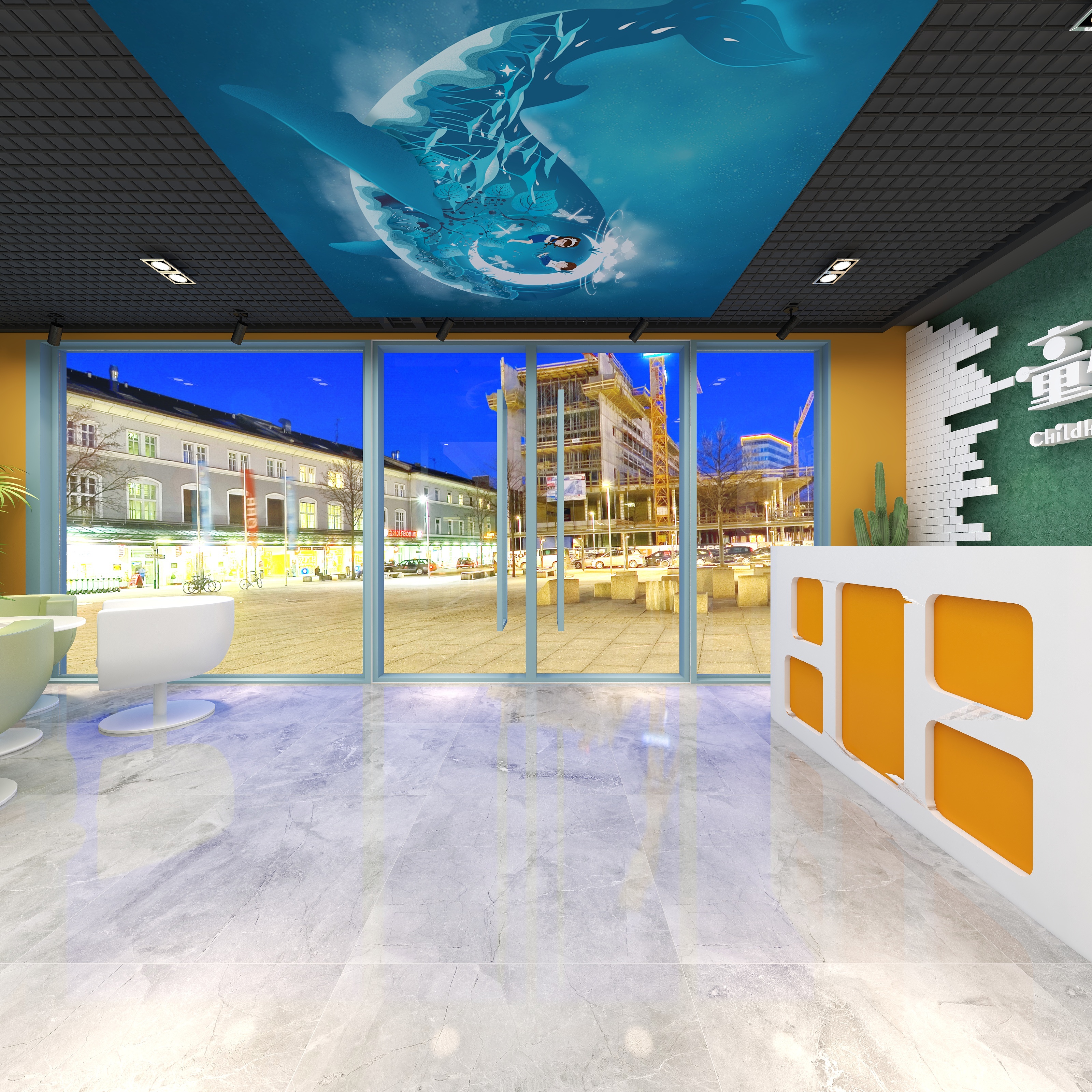 全景VIP设计-[巴黎夜雨]-两层美术培训学校一层前台区装修效果图第1张