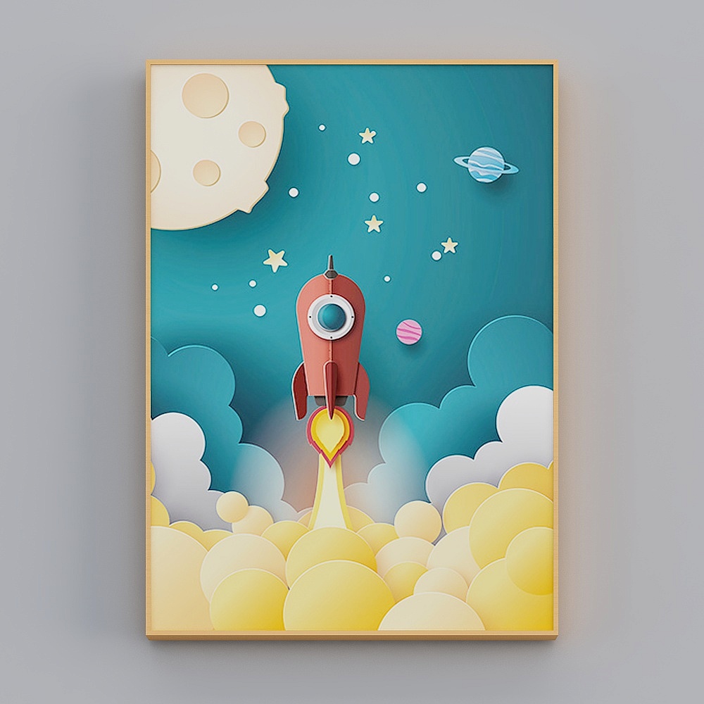 快乐工坊-现代风-宇宙飞船太空装饰画-飞向太空3D模型