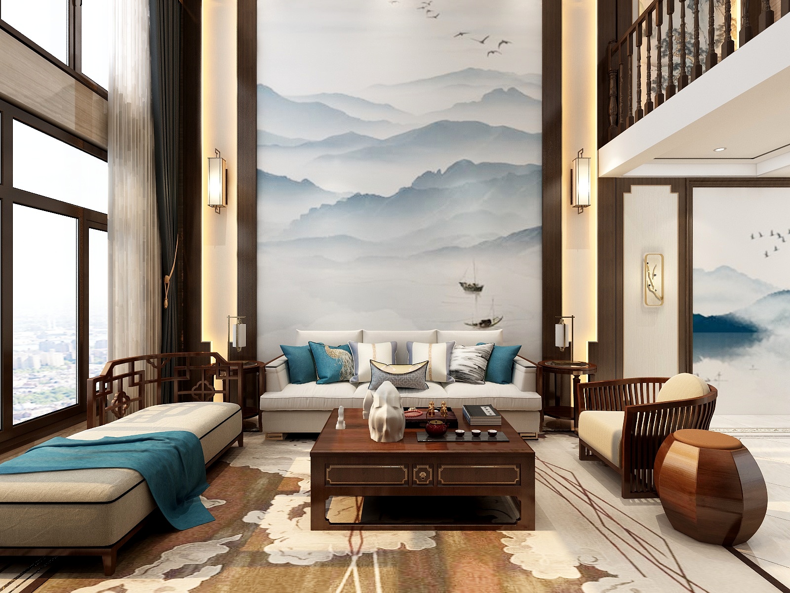 湛智华-新中式复式3房客餐厅49平装修效果图