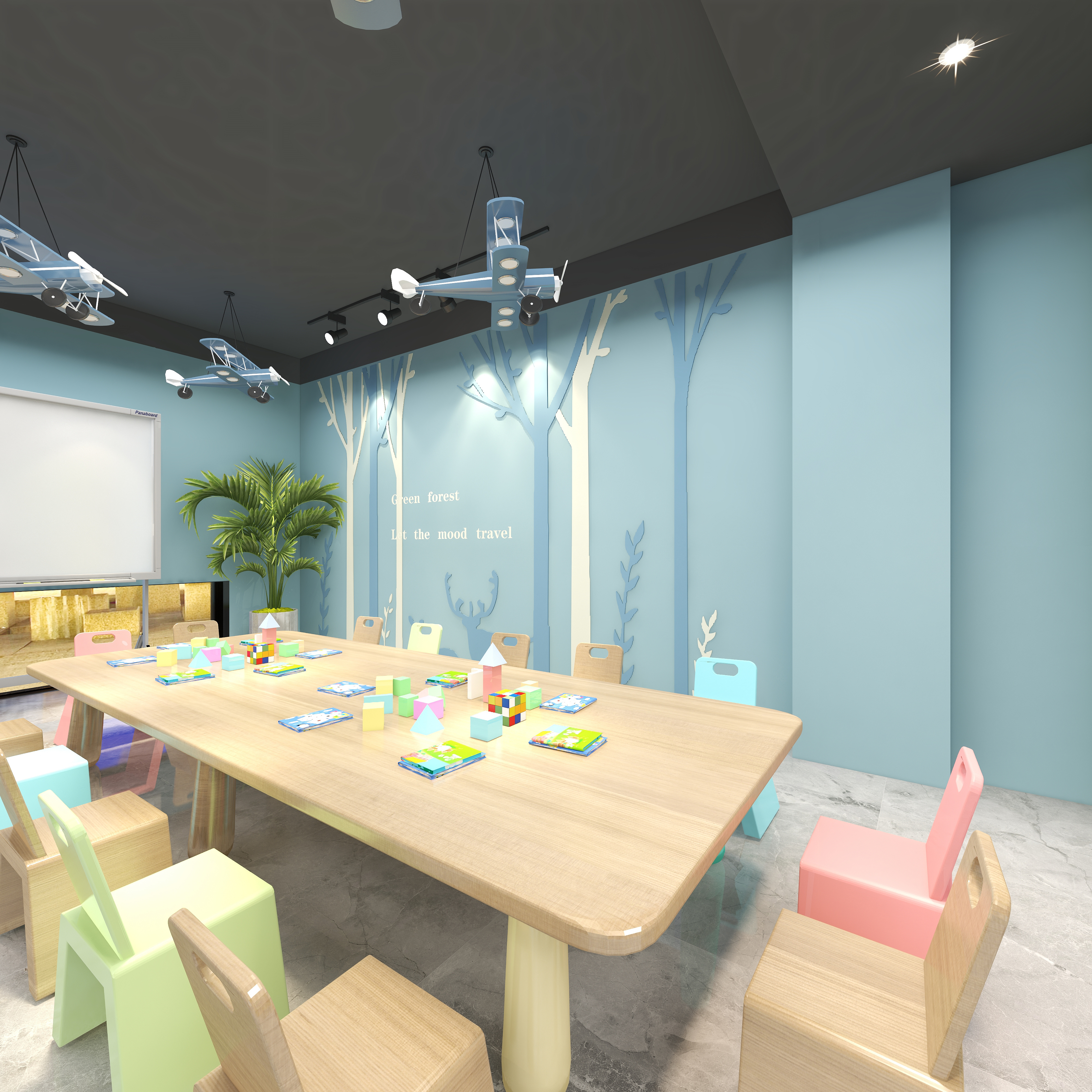 全景VIP设计-[巴黎夜雨]-两层美术培训学校二层教室5装修效果图第3张