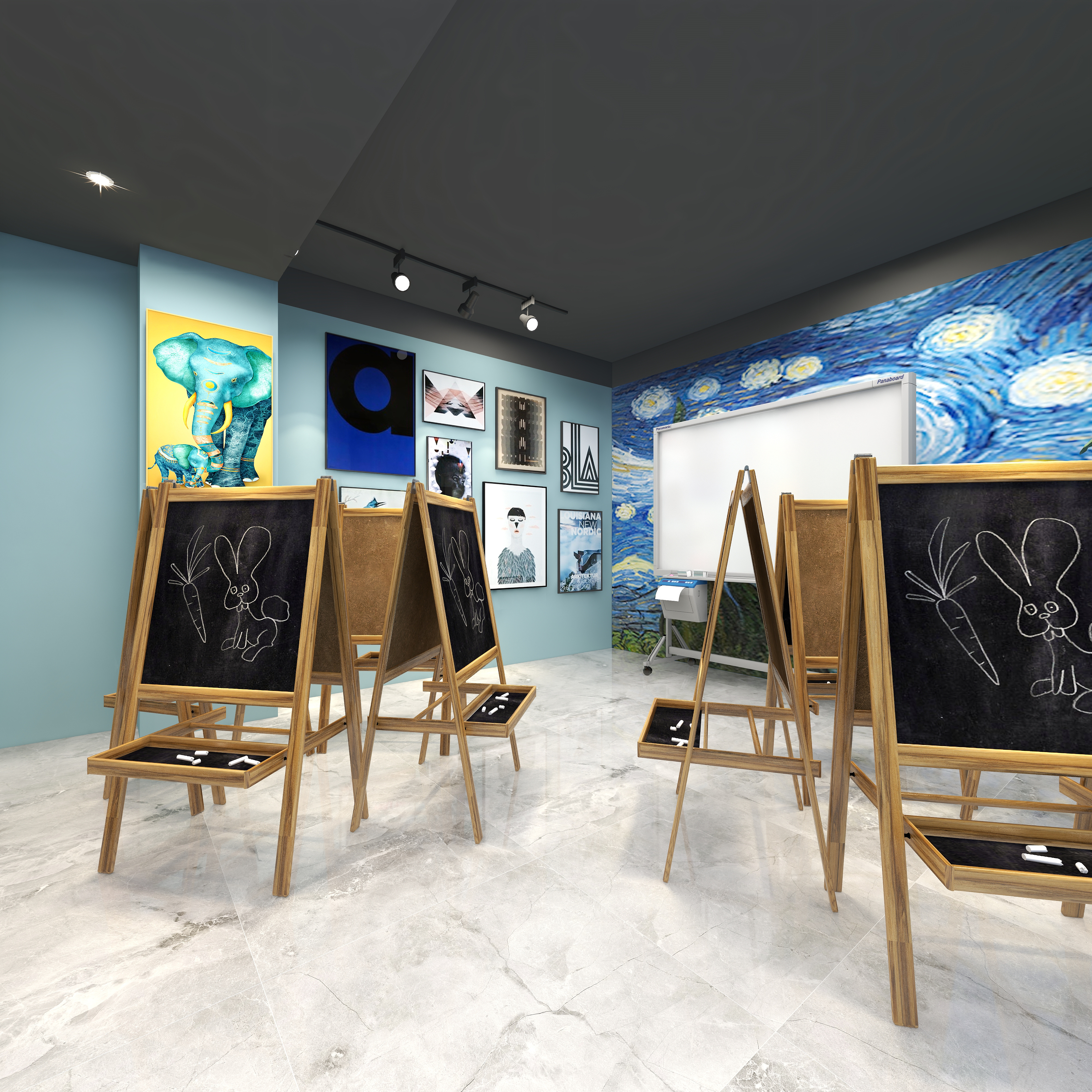 全景VIP设计-[巴黎夜雨]-两层美术培训学校二层教室7装修效果图第3张