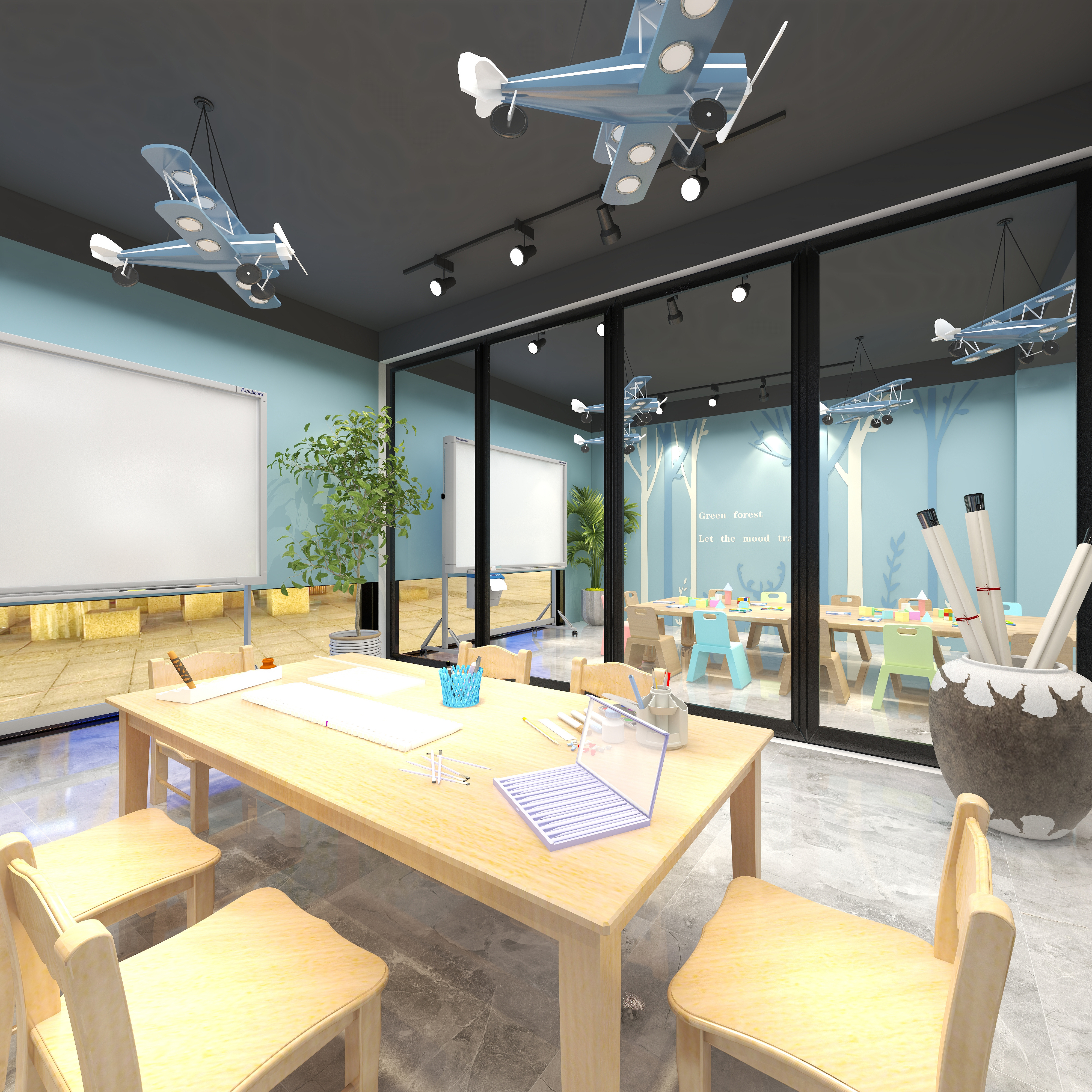 全景VIP设计-[巴黎夜雨]-两层美术培训学校二层教室4装修效果图第3张