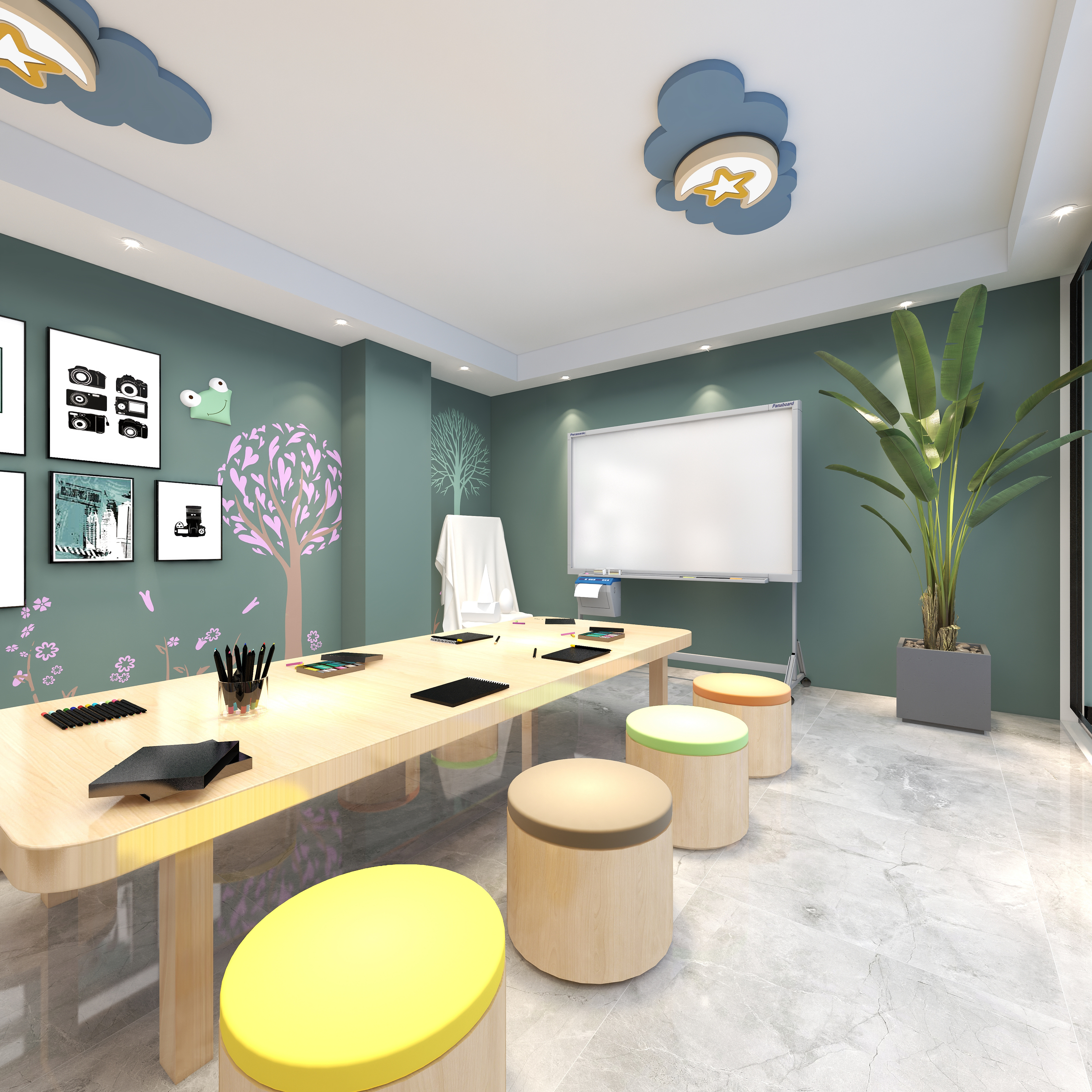 全景VIP设计-[巴黎夜雨]-两层美术培训学校一层教室2装修效果图第3张