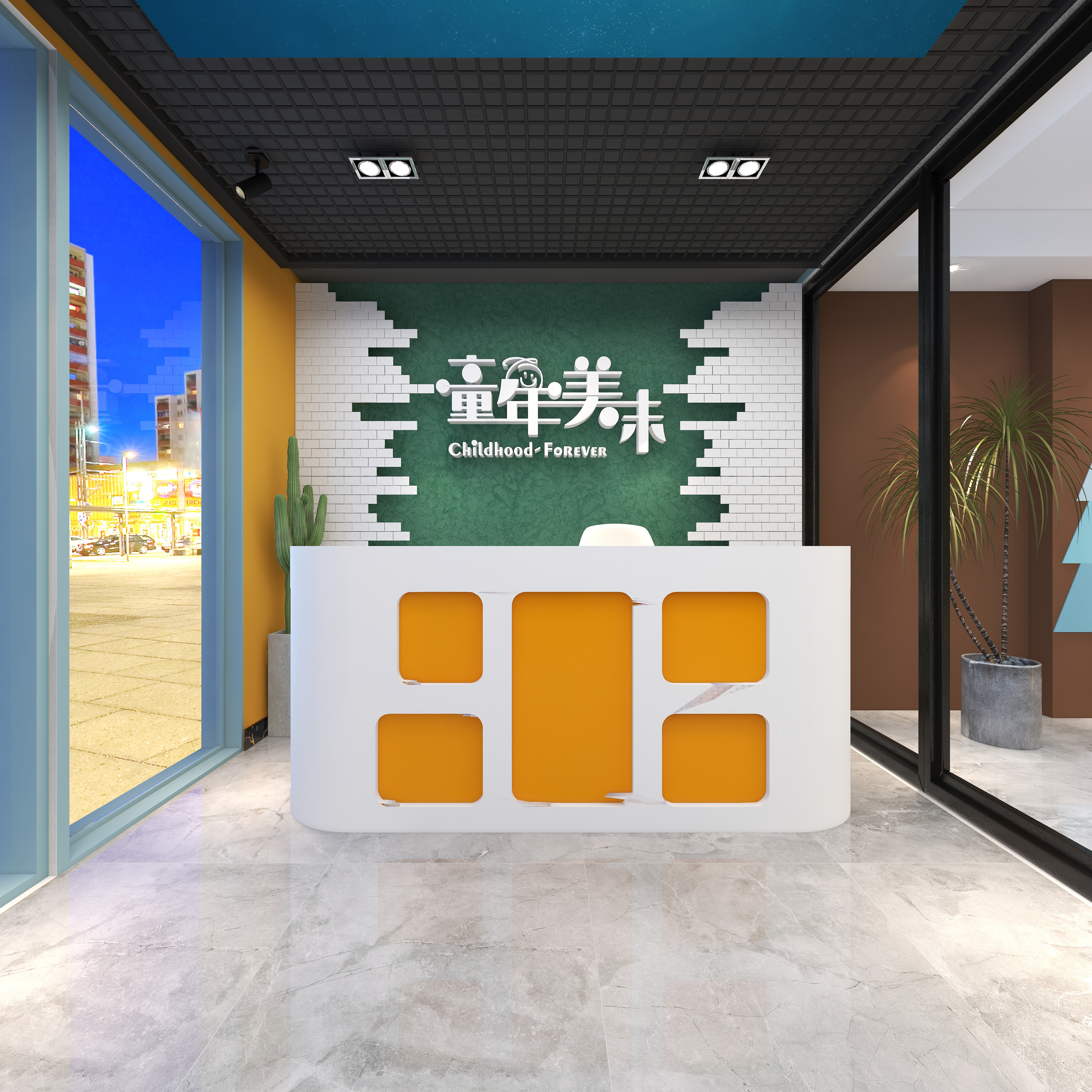 全景VIP设计-[巴黎夜雨]-两层美术培训学校一层前台区装修效果图第5张