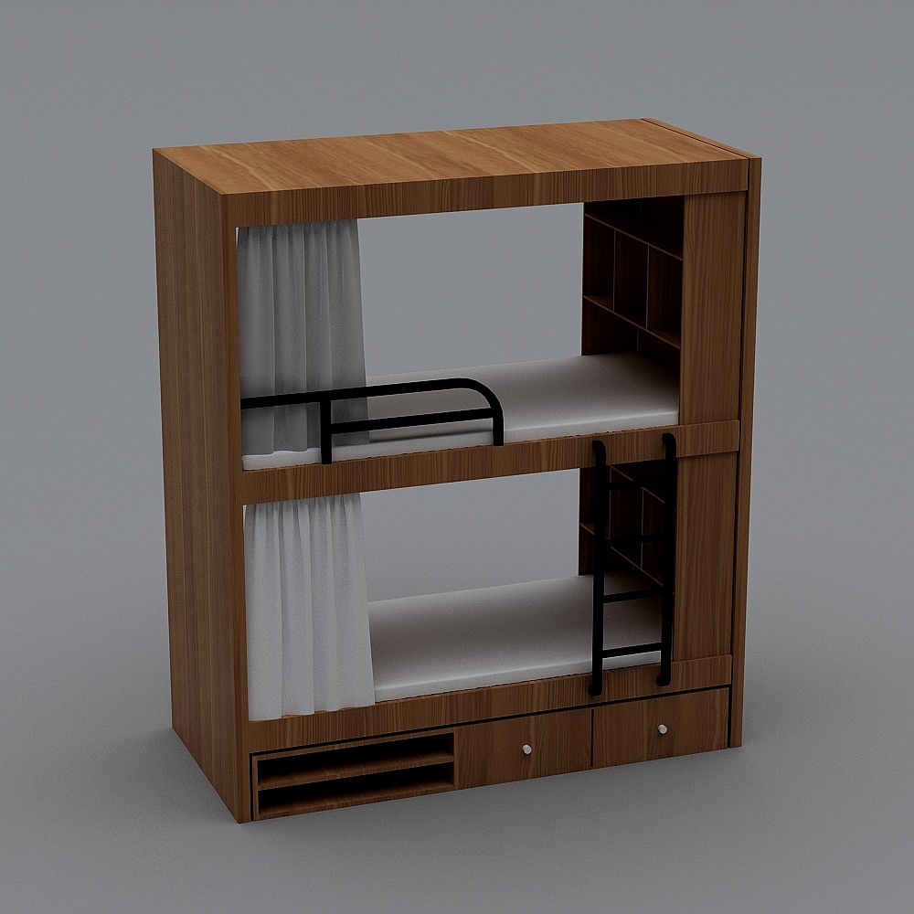 床（直板木色带侧柜）3D模型