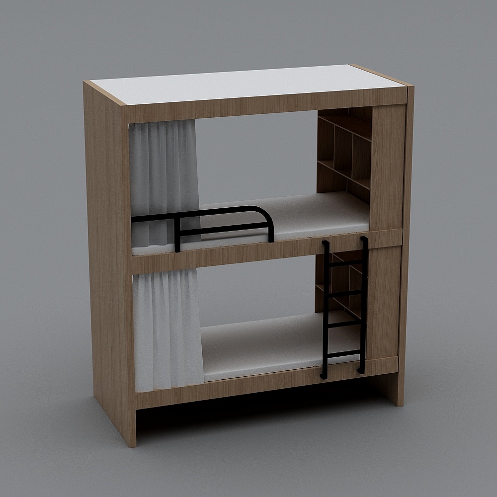 床（直板木色带侧柜）3D模型
