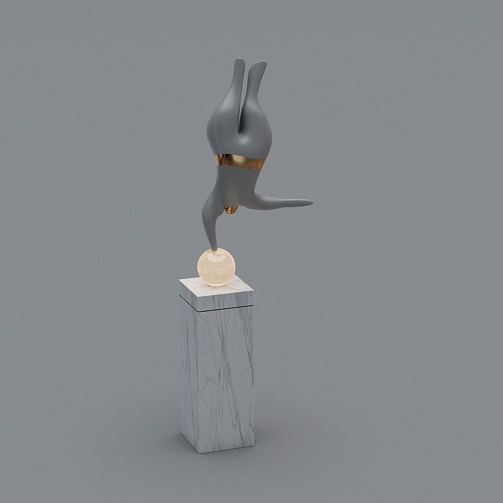 现代绒布转角沙发组合-人物雕塑3D模型