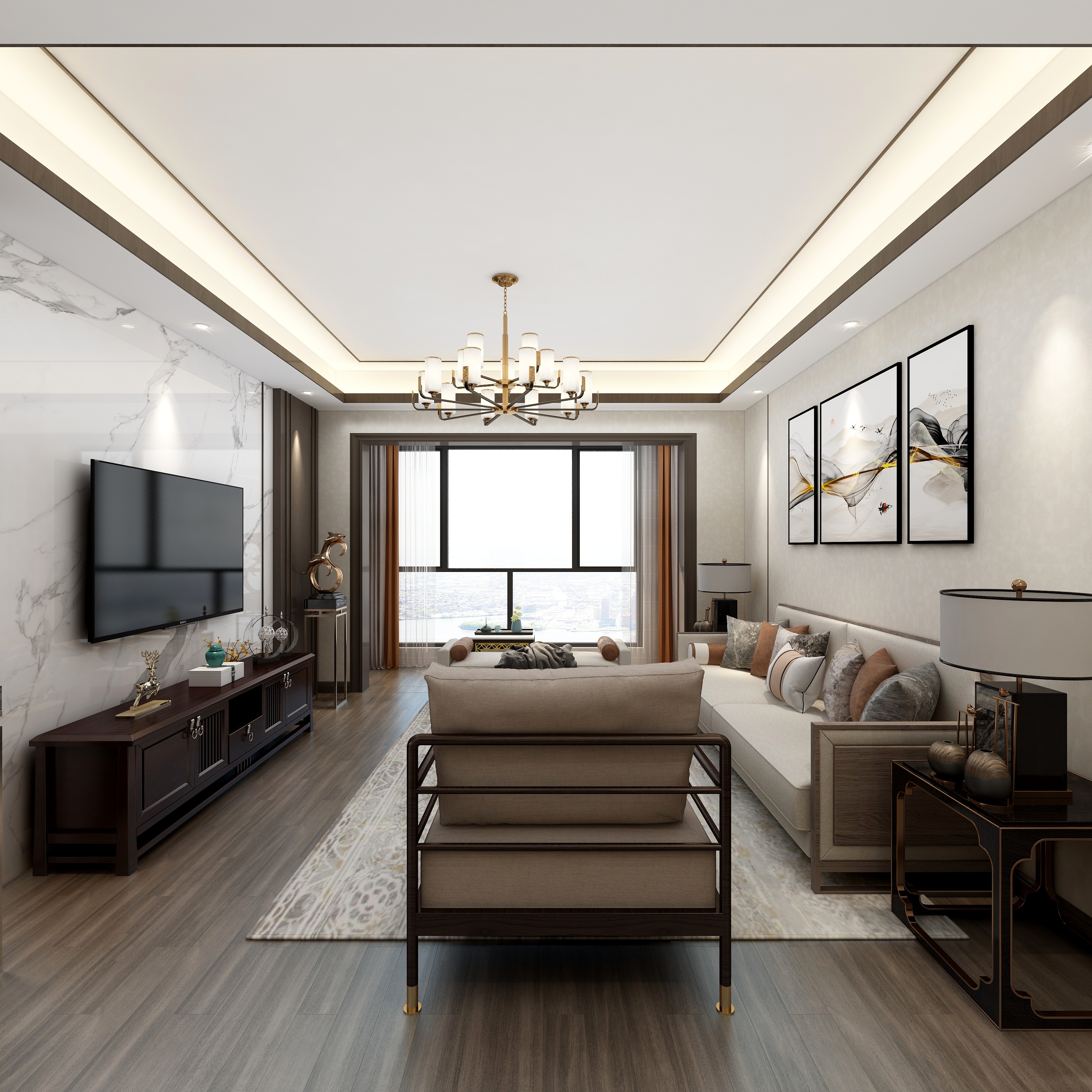 全景VIP设计-[栀蓝]-新中式装修效果图