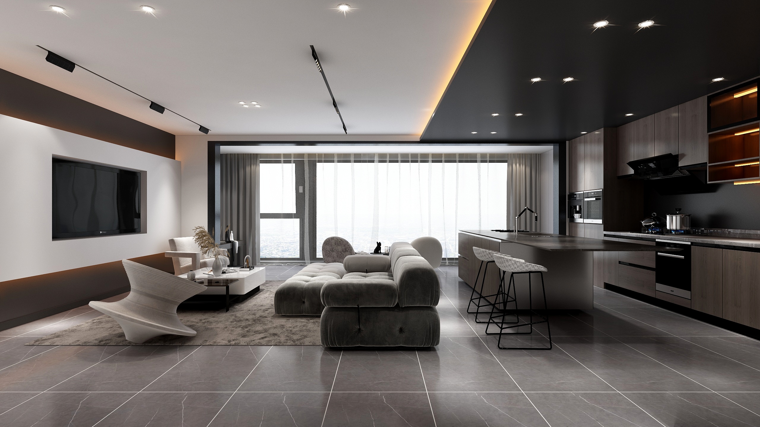 骑摩托的装修仔-黑与白装修效果图