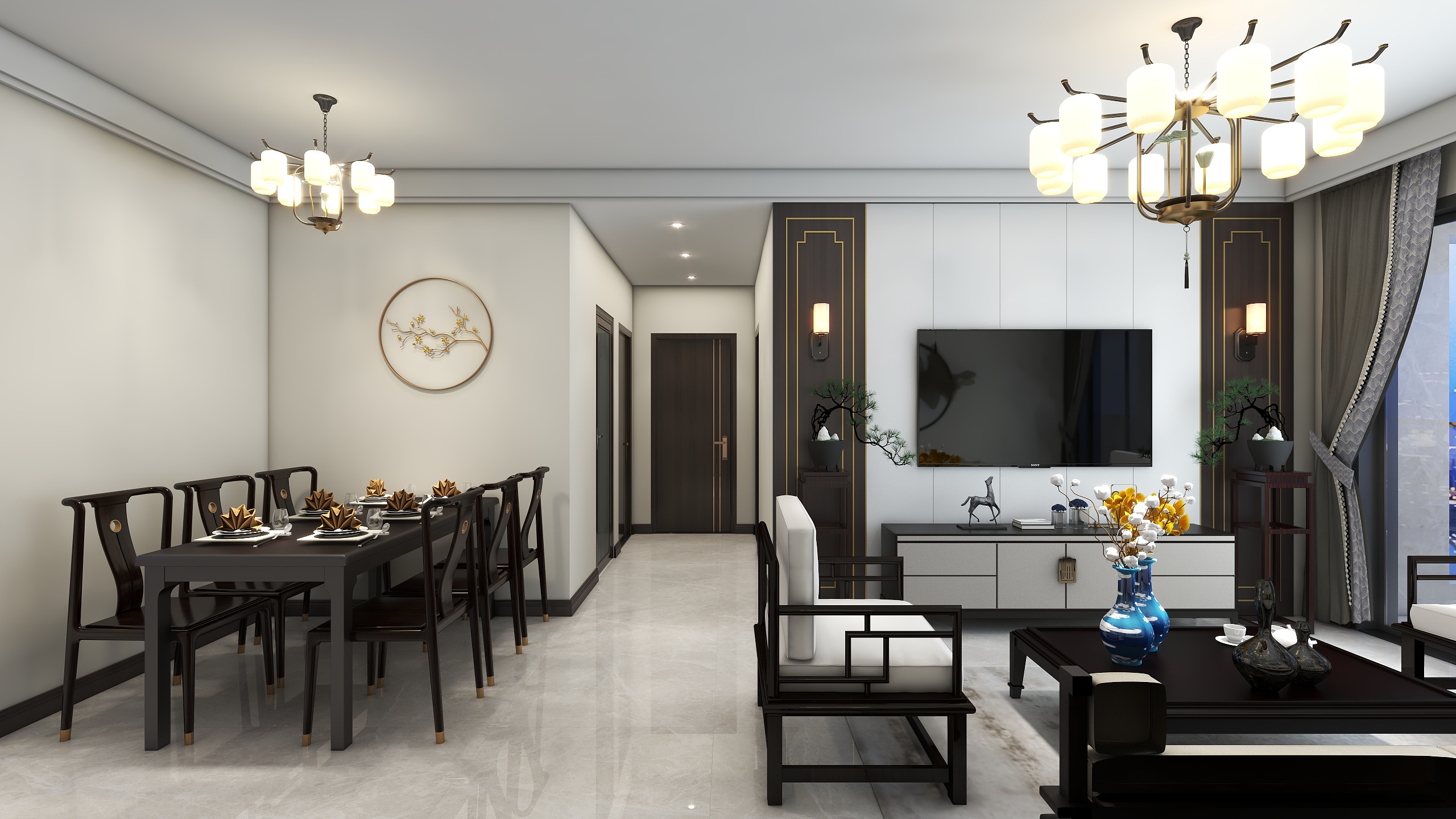 设计师刘文龙-90m²新中式装修效果图