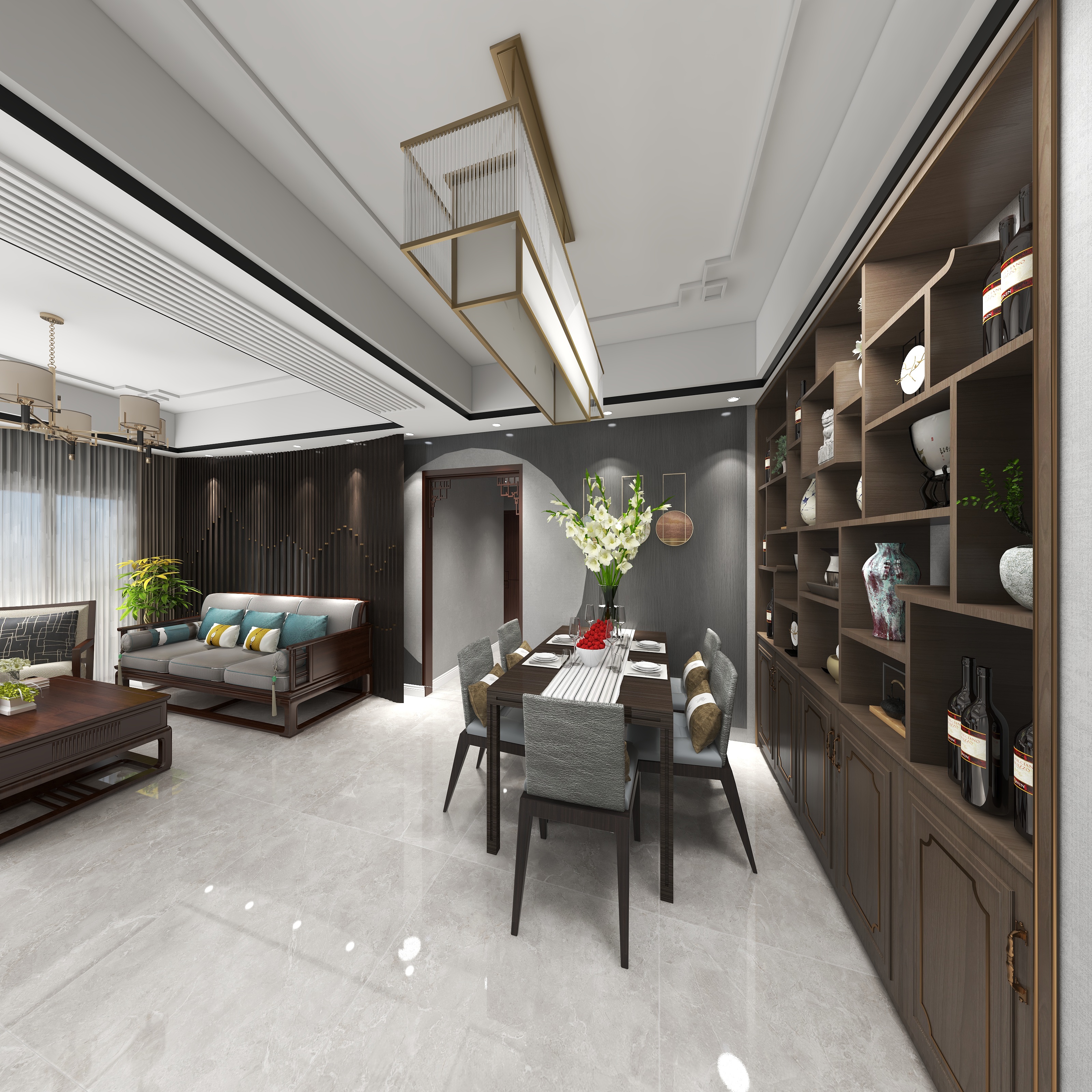 杨漫漫-93平方米.新中式.国能.悦玺台-新中式-客餐厅-装修设计方案