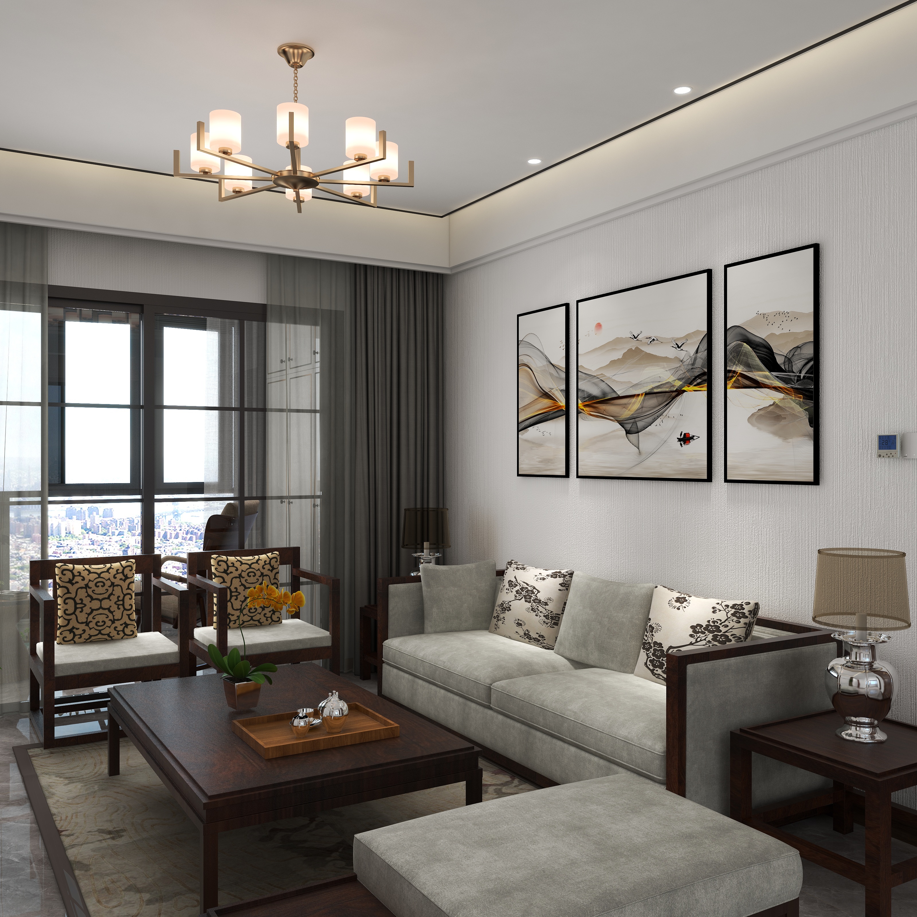 齐空间设计-新中式轻奢-110平三居装修效果图