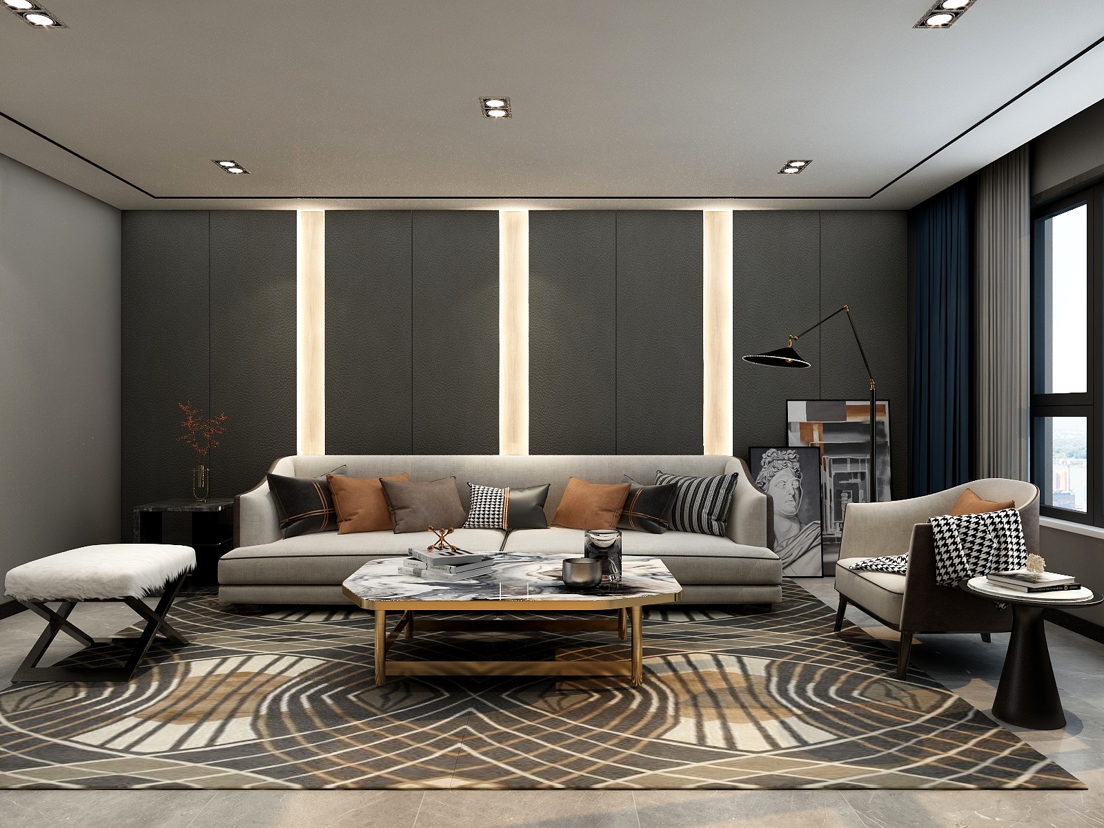 湛智华-现代简约105平2房暗黑色调装修效果图